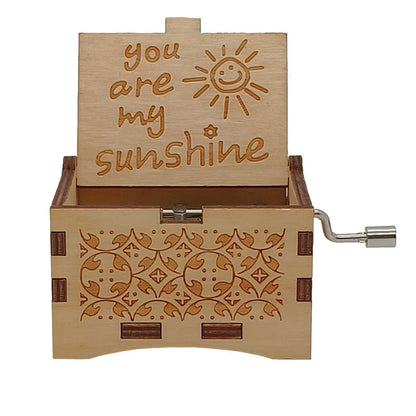 Vintage Wooden Hand-Crank Music Box – Laser Engraved 'You Are My Sunshine' Melody Box