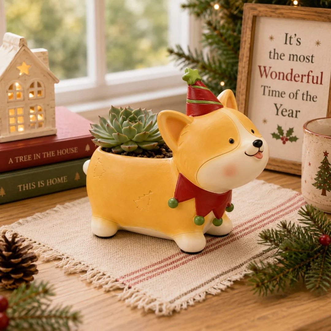 Christmas Corgi succulent planter