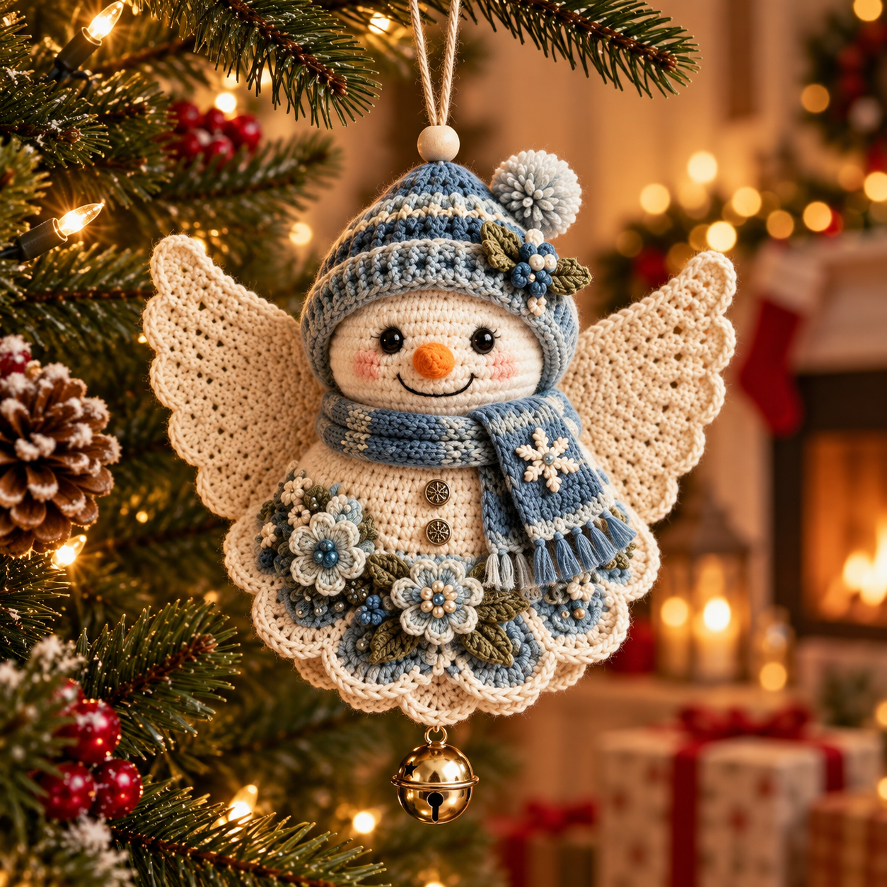 Handmade Snowman Angel Christmas Ornament