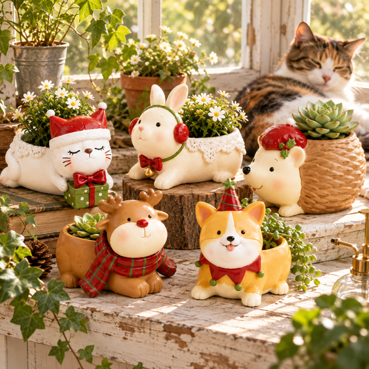 🌿Whimsical Christmas Animal Succulent Planters 🎁