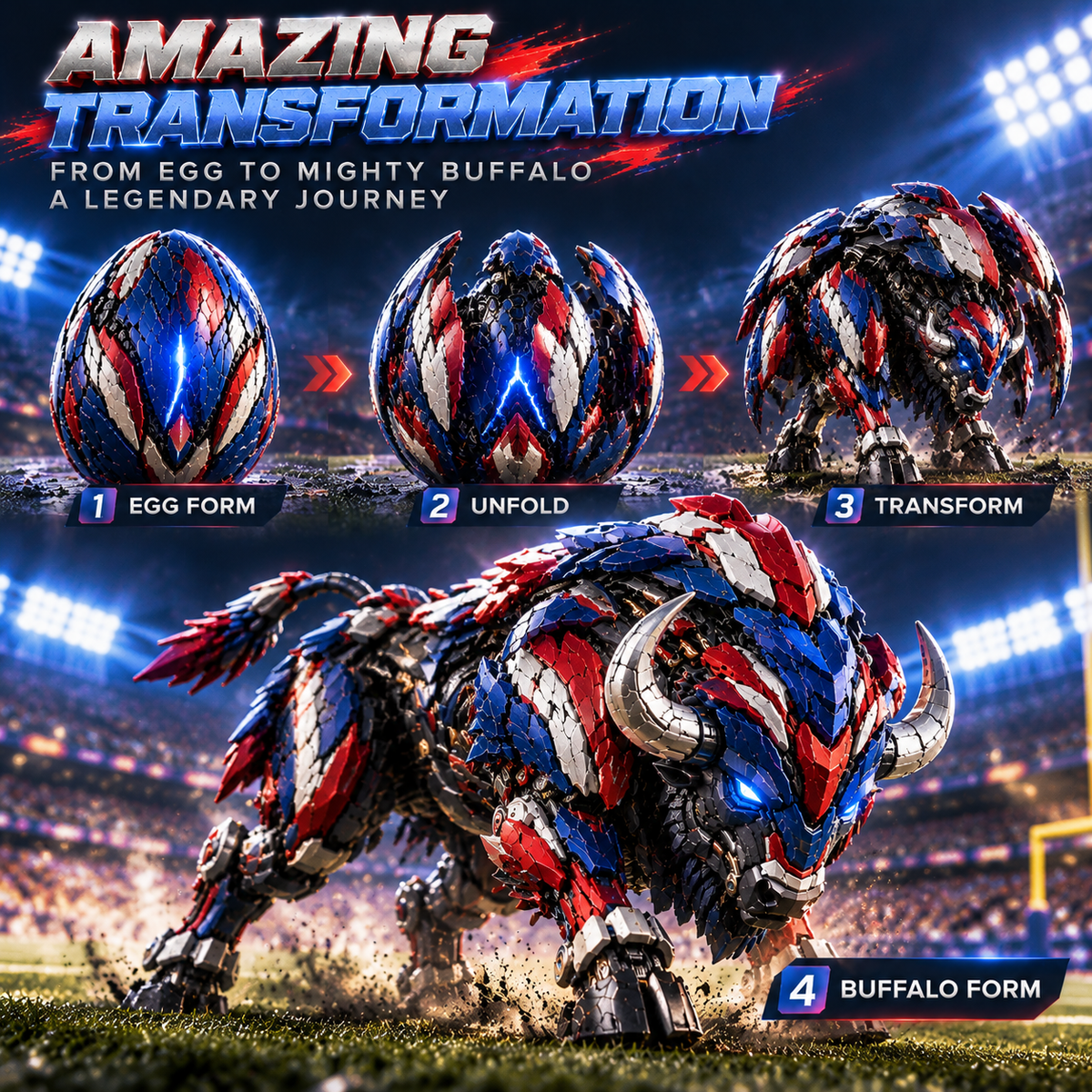🔥 Last Day 50% OFF 🦬 ThunderHorn BuffaloMorph – Egg to Mechanical Buffalo Transforming Figure ⚡