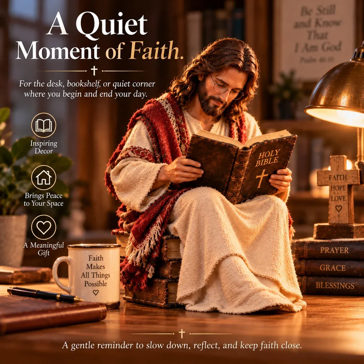✝️ Keep Faith Close – Jesus Reading the Bible Figurine(✨Buy 2 Free Shipping)