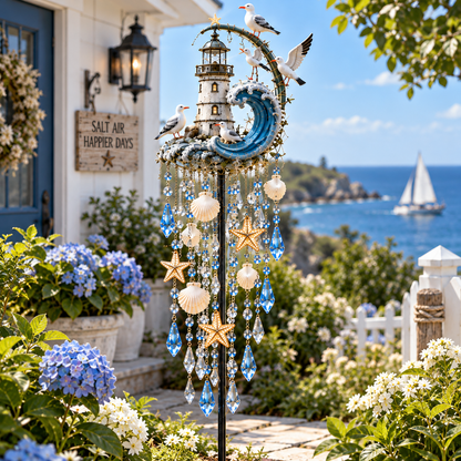 🔥Last Day 49% OFF🔥🌊 Lighthouse Tide Glow™ – Solar Lighthouse Garden Stake Light with Crystal Tassels