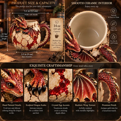 ⏳ Last Day 50% OFF – 🐉 Dragonbound RealmsTM Sculpted Dragon Mug Collection | 6 Fantasy Realm Designs with Raised 3D Dragon Details ☕