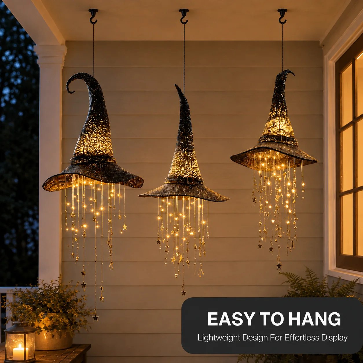 3 Pack Lighted Hanging Witch Hat Star Garland Halloween Decor