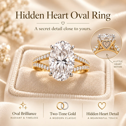 💍🔥 Last Day 90% OFF – Hidden Heart Oval Ring 💖 Two-Tone 14K Solid Gold