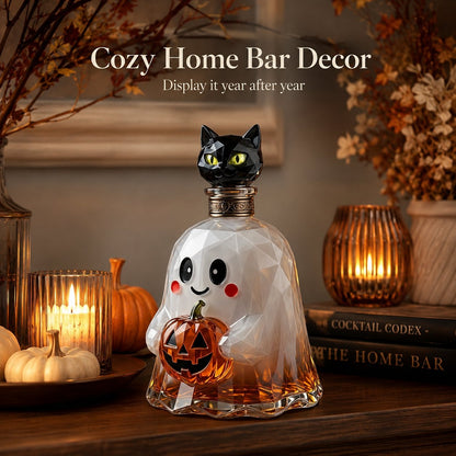 👻🐈‍⬛ Ghost Pumpkin Halloween Decanter 🎃 Spooky Glass Whiskey Bottle