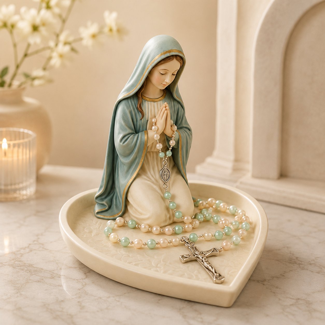 ✝️ Last Day 50% OFF - Graceful Faith Virgin Mary Ceramic Rosary Holder Keepsake Tray
