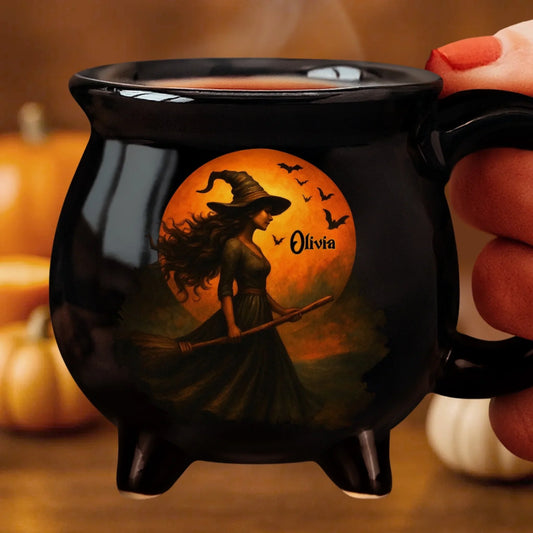 Tasse à café chaudron de sorcière personnalisée - Cadeaux d'Halloween pour meilleures amies, sœurs, famille, pour vous-même - Je te souhaite une infusion diabolique