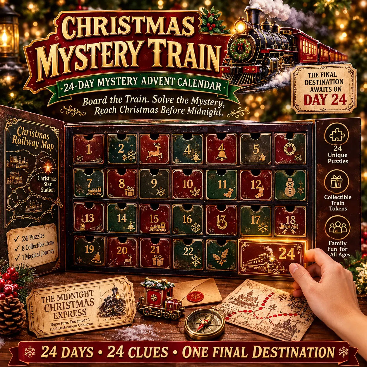 ⏳ Last Day 49% OFF – 🎄24-Day Mystery Adventure Advent Calendar | Interactive Christmas Puzzle Game with 6 Story Themes, Hidden Clues & Hands-On Challenges 🧩