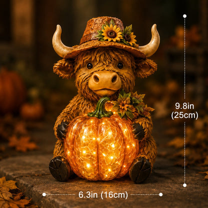 Solar Highland Cow Pumpkin Light