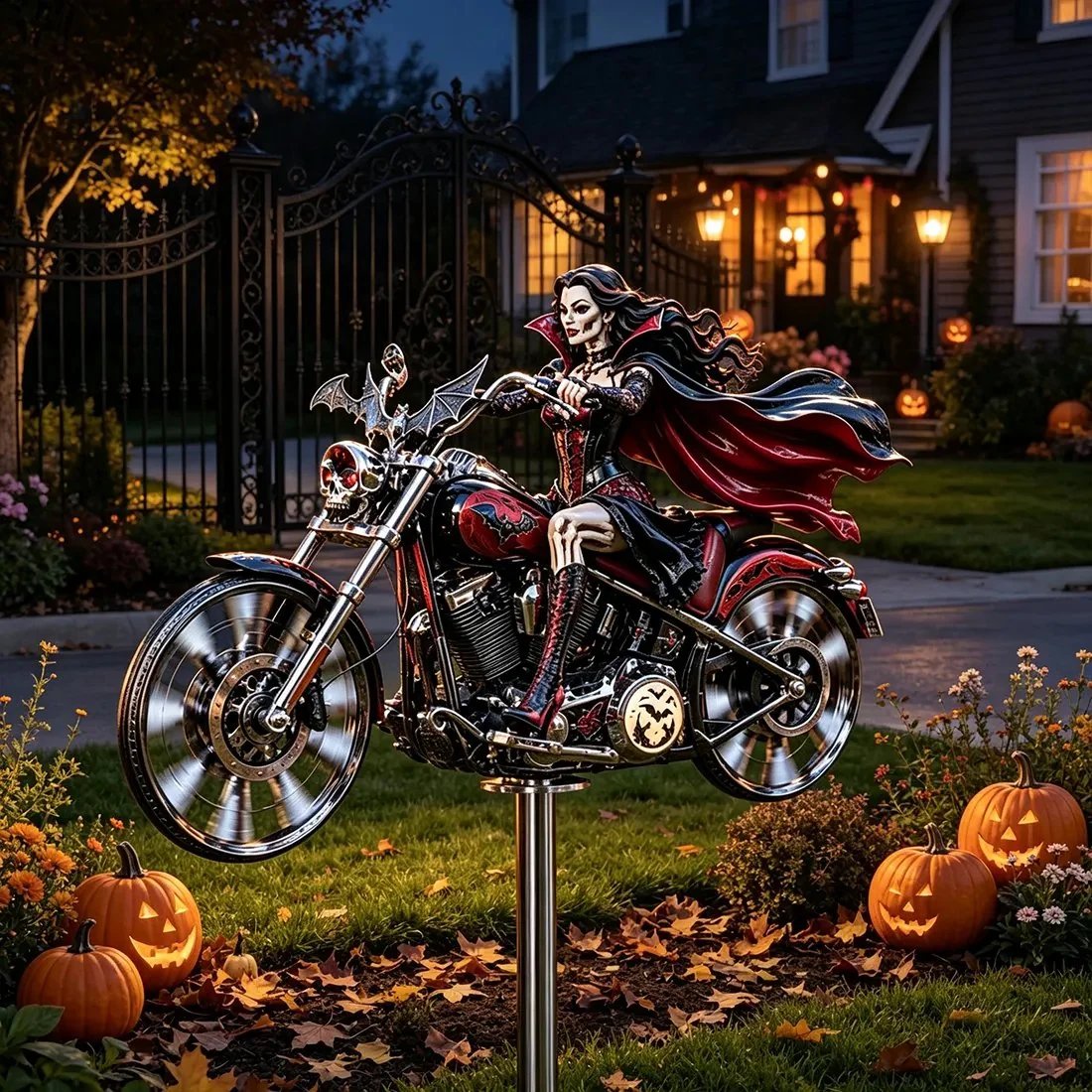🎃 Halloween Motorcycle Garden Windmill 🏍️Upgrade to High-Speed Halloween Spooktacular 💨