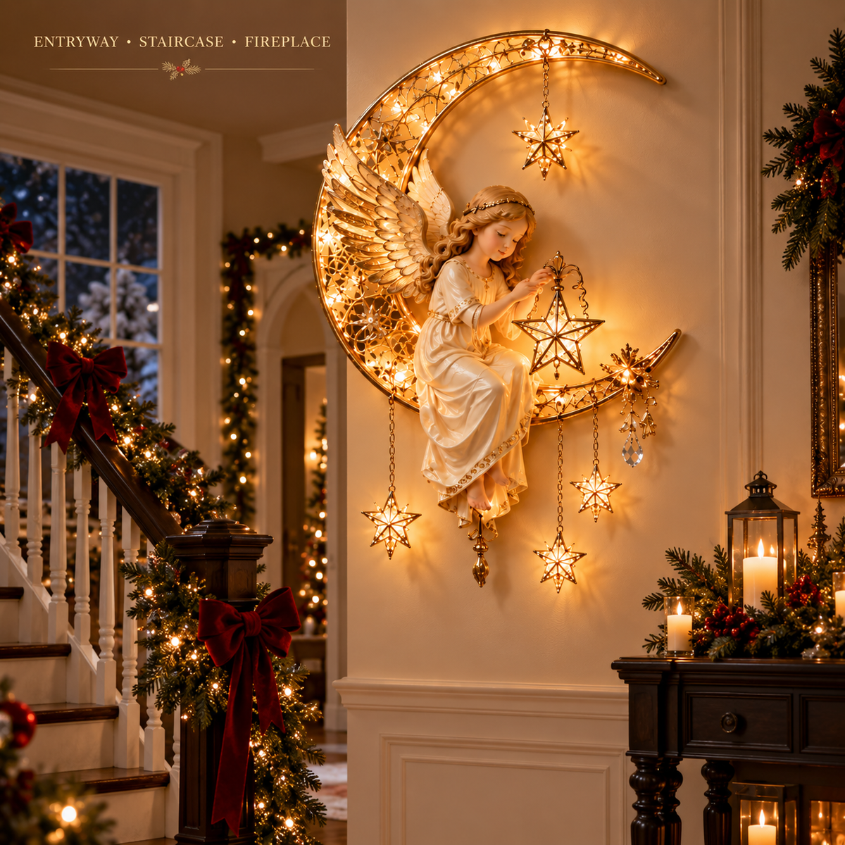 🔥Heavenly Angel Crescent Moon Glow™ - Lighted Christmas Wall Decor