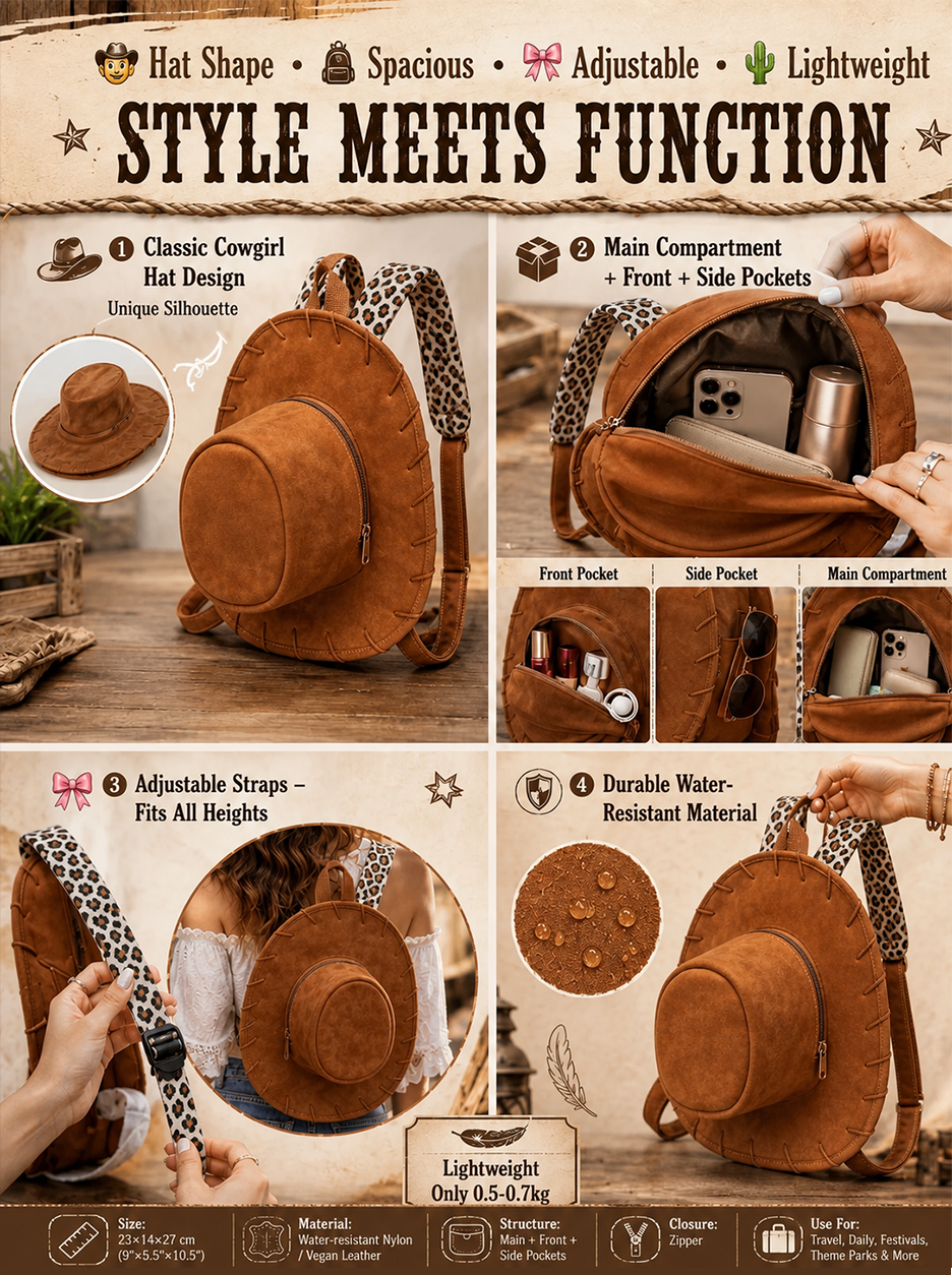 Cowgirl Hat Backpack – Western Style Mini Backpack for Travel & Everyday Use