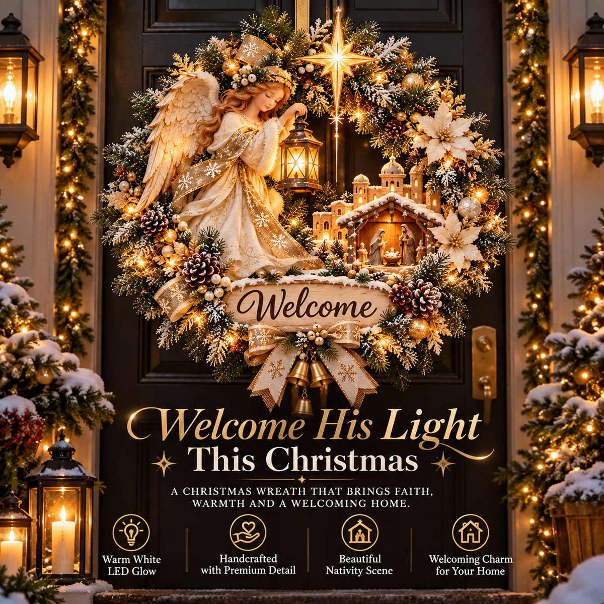 🔥 Last Day 50% Off 🔥✝️ Angel Bethlehem Welcome™ – Lighted Nativity Christmas Door Wreath