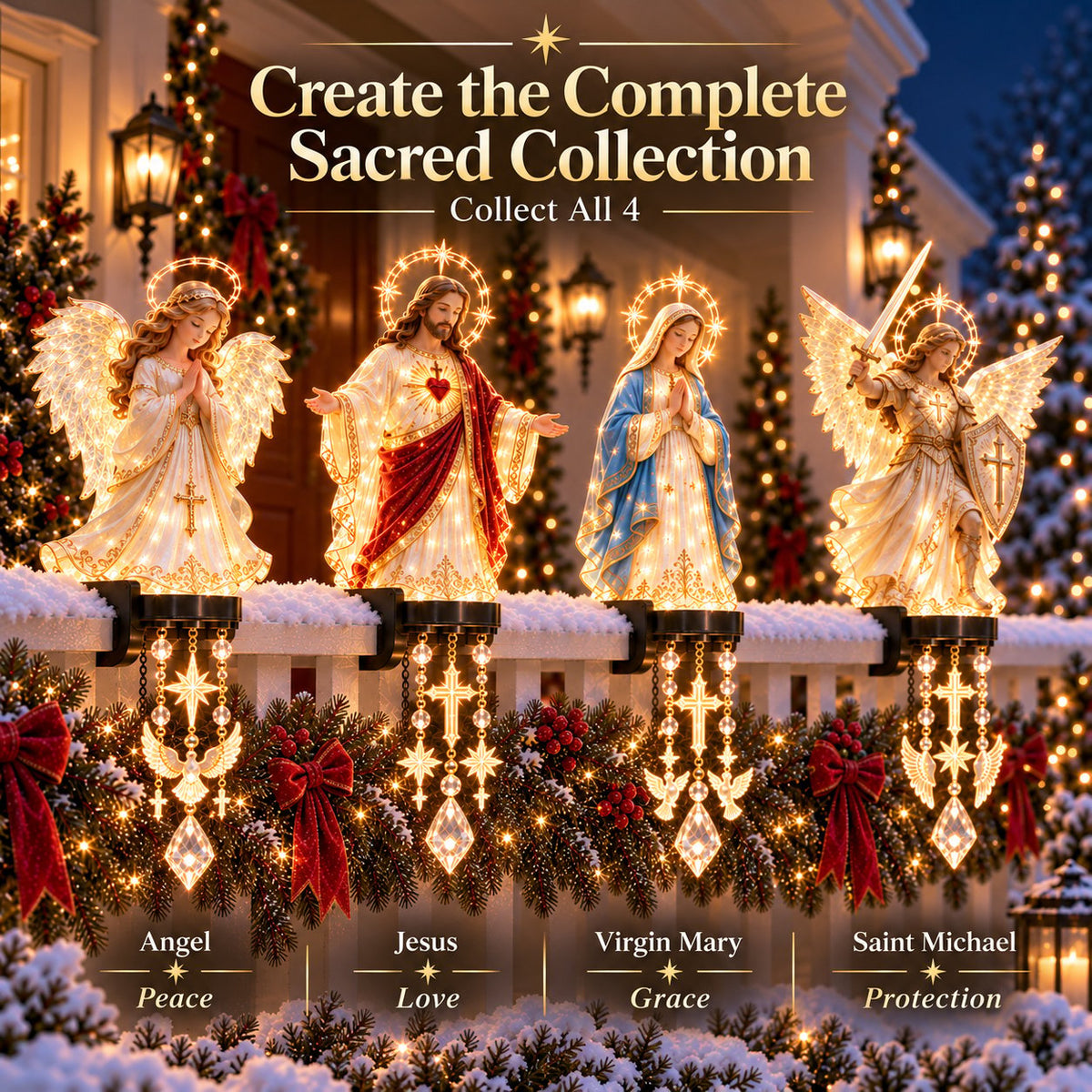 ✨ Heavenly Blessings Lighted Christmas Railing Collection – Peace, Love, Grace & Protection