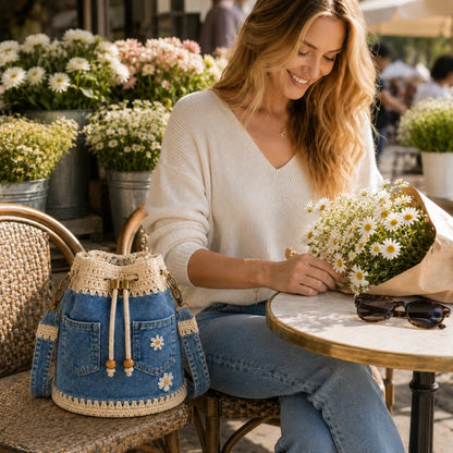 🔥HOT SALE 50% OFF✨👜Denim Crochet Bucket Bag