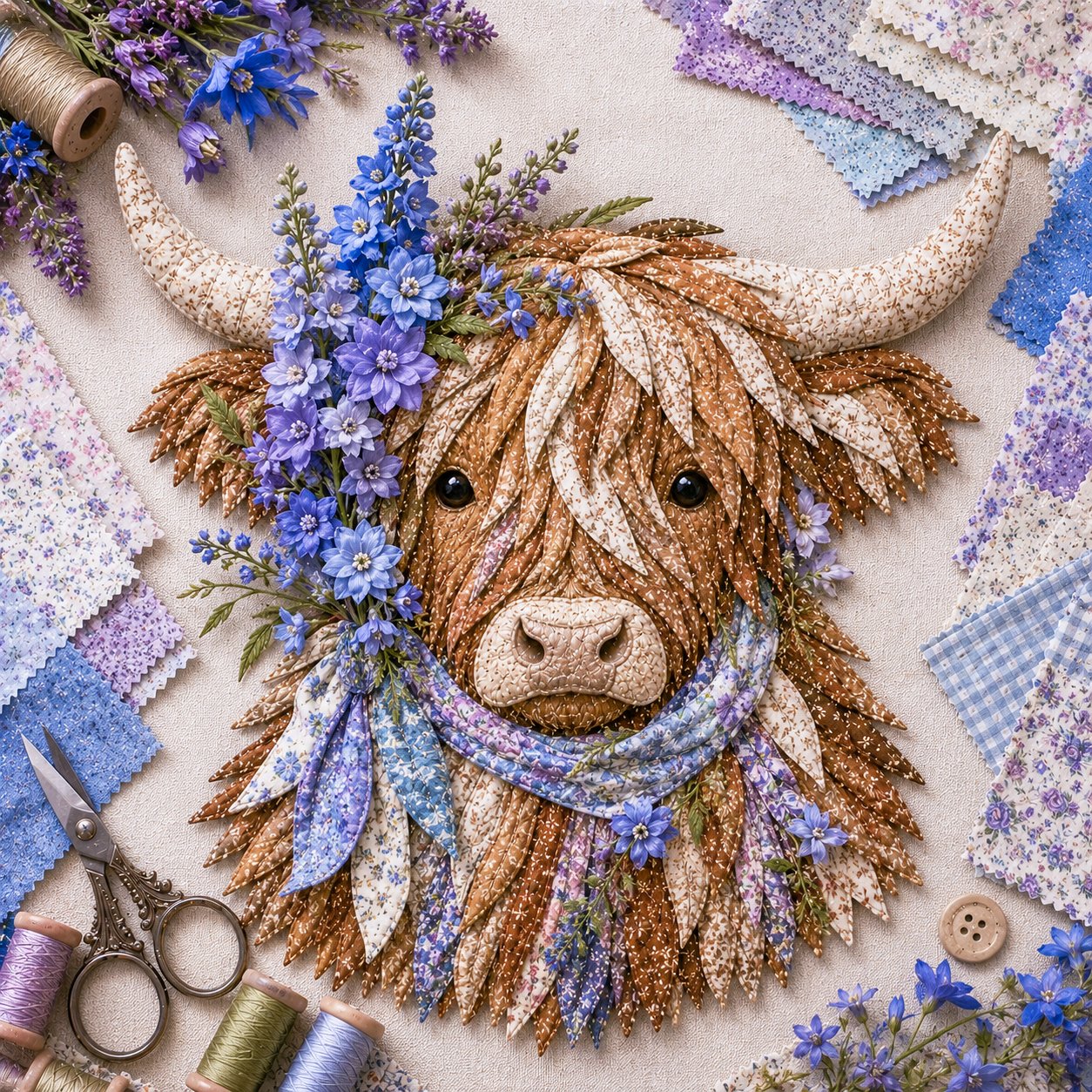 🔥LAST DAY 50% OFF - 🌸Birth Flower Highland Cow Fabric Art DIY Kit – A Handmade Keepsake You Create with Love