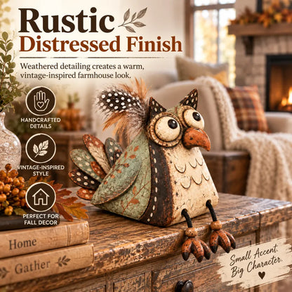 🦉🍂 Rustic Owl Shelf Sitter Decor with Dangling Legs🤎