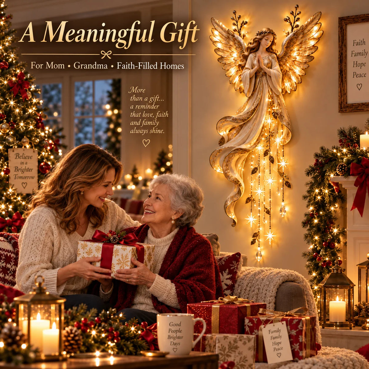 ✨Last Day 49% OFF👼Guardian Angel Starfall Cascade™ – Lighted Faith & Blessing Christmas Wall Decor✨