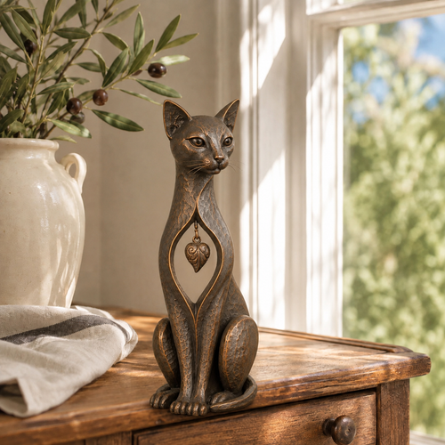 Last day 50% OFF🐱Heritage Heart Sphynx Sculpture – Vintage Iron Cat Accent for Timeless Interiors