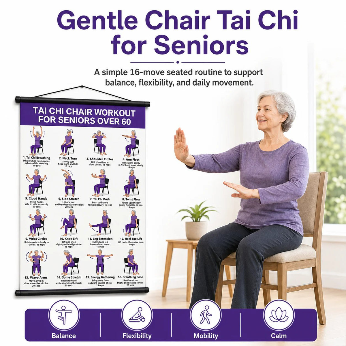 🔥🎁🔥Tai Chi Chair Workout Chart for Seniors (16 x 24 inches)