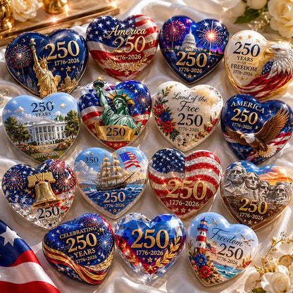 🇺🇸 America 250th Anniversary Commemorative Heart Ornament Collection | 12-Piece Patriotic Keepsake Set