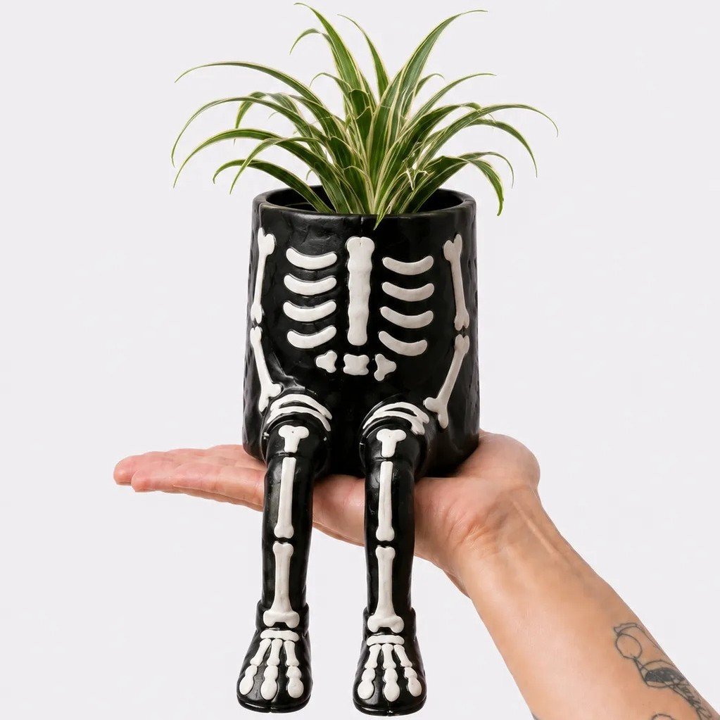 Halloween Whimsical Hanging Leg Planter Handcrafted Fall Skeleton Decor