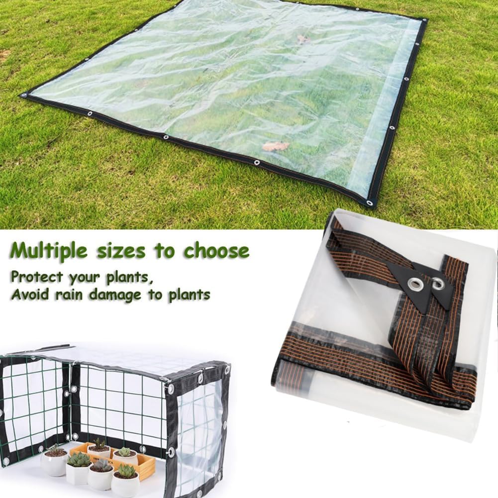 🌂Clear Waterproof PE Tarp, Transparent Outdoor Cover with Metal Grommets