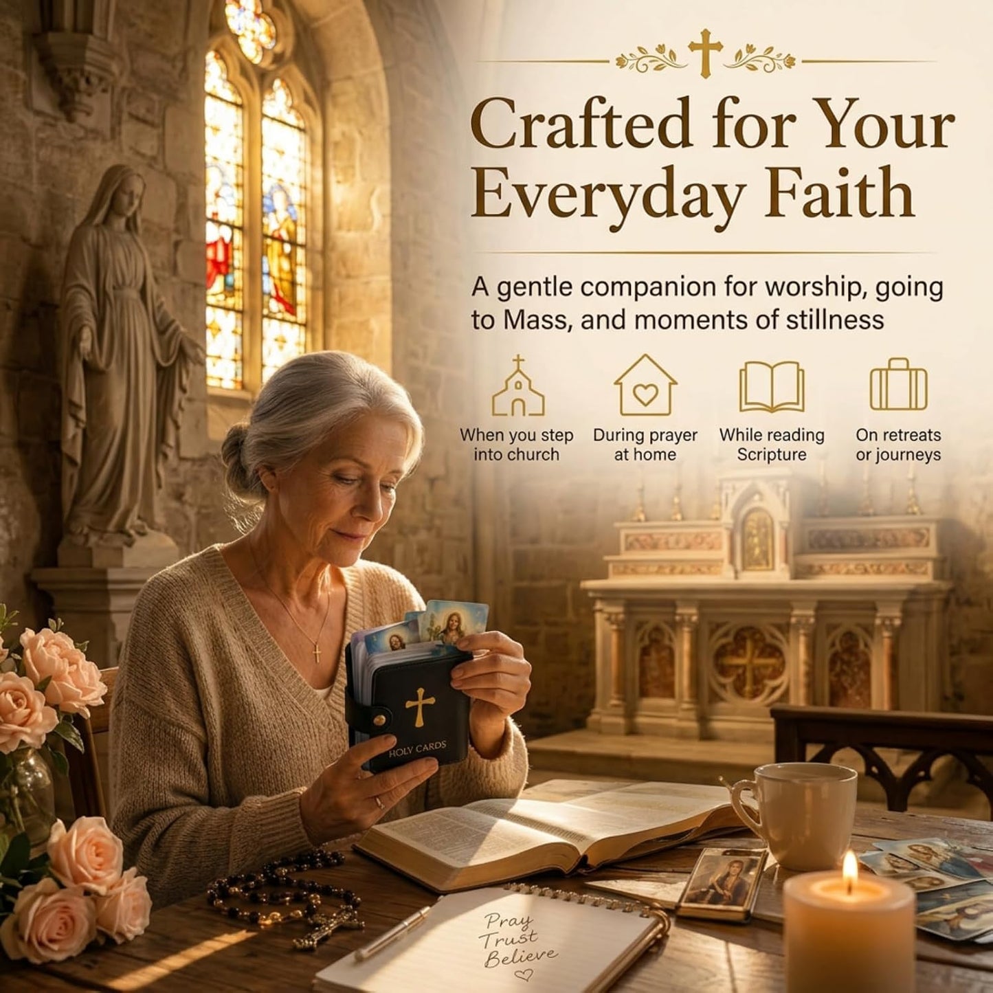 💙 Keep Your Prayers Close – Prayer Card Holder with 54 Holy Cards