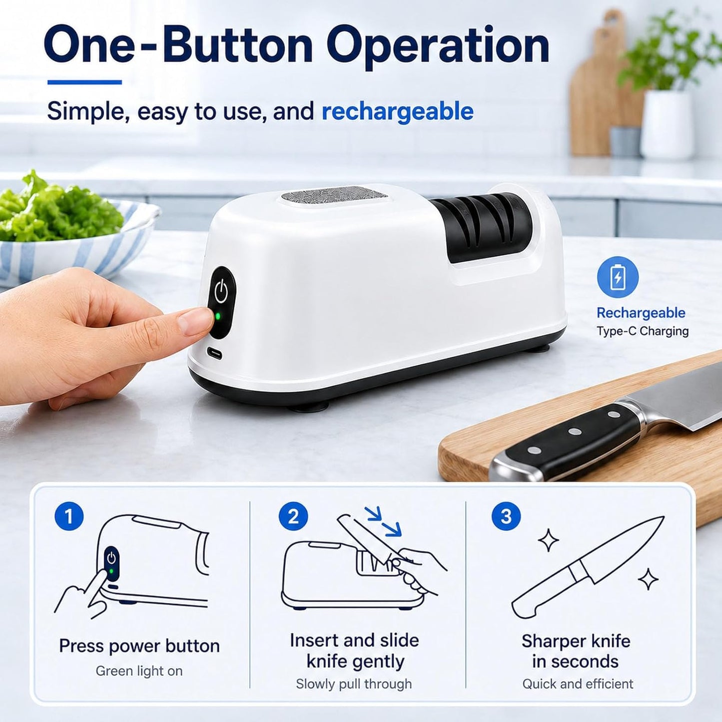 2-Stage Electric Knife Sharpener for Chef Knives