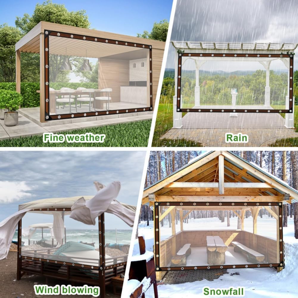 🌂Clear Waterproof PE Tarp, Transparent Outdoor Cover with Metal Grommets