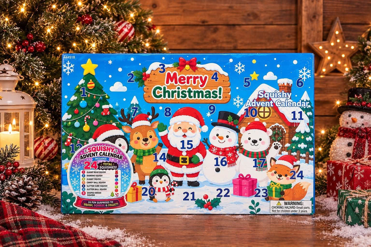 Lobby Inspired 24Pcs Squishy Fidget Toy Advent Calendar, Christmas Countdown Surprise Variety Squeeze Toy Pack, Kids Christmas Stocking Stuffer