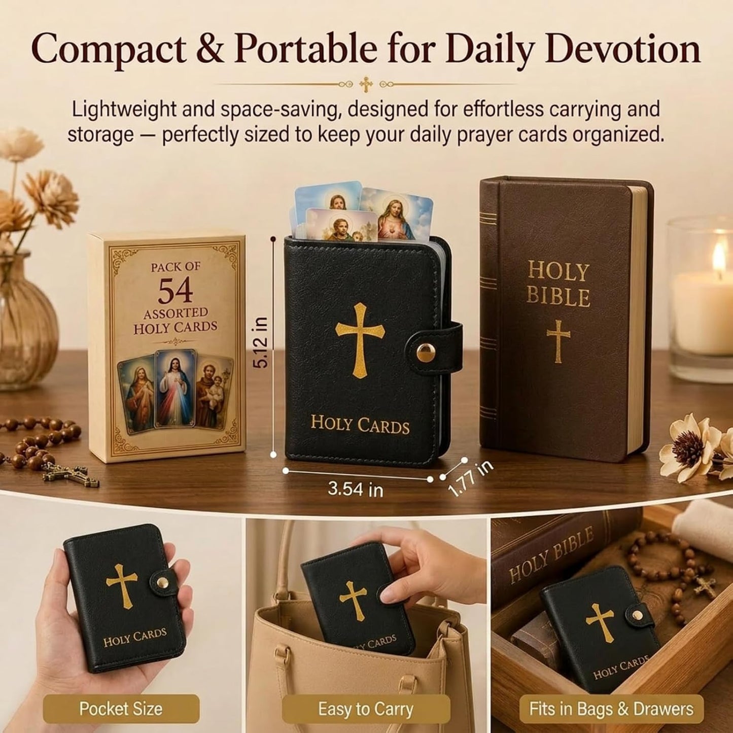 💙 Keep Your Prayers Close – Prayer Card Holder with 54 Holy Cards