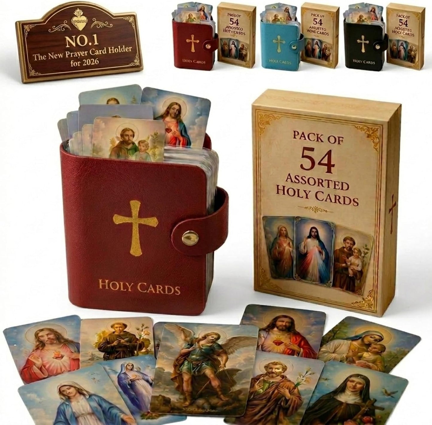 💙 Keep Your Prayers Close – Prayer Card Holder with 54 Holy Cards