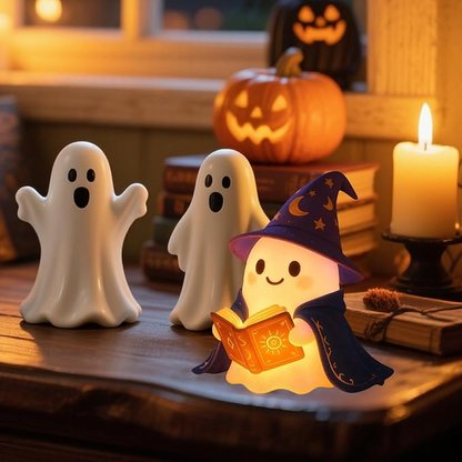 Wizard Reading Ghost LED Night Light Resin Cute Desk Lamp Portable Hallowee