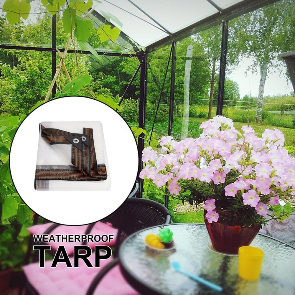 🌂Clear Waterproof PE Tarp, Transparent Outdoor Cover with Metal Grommets