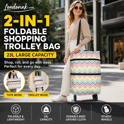 🛒 2-in-1 Foldable Rolling Shopping Trolley Bag -[49% OFF]- ✨ 23L Large Capacity Reduce Hand Strain