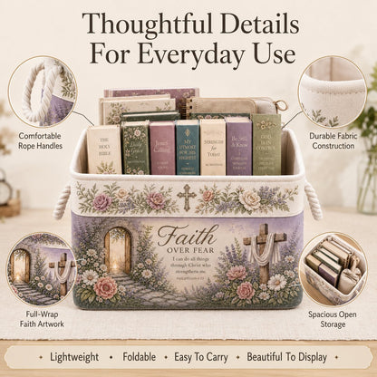 🔥 LAST DAY 49% OFF – ✝️ Christian Faith Inspirational Storage Basket | Spacious Foldable Fabric Organizer with Rope Handles & 3 Scripture Designs 🌿✨