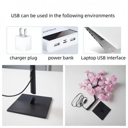 🌹 LED Rose Tree Lamp – Adjustable Branches, USB Powered for Bedroom & Table Decor