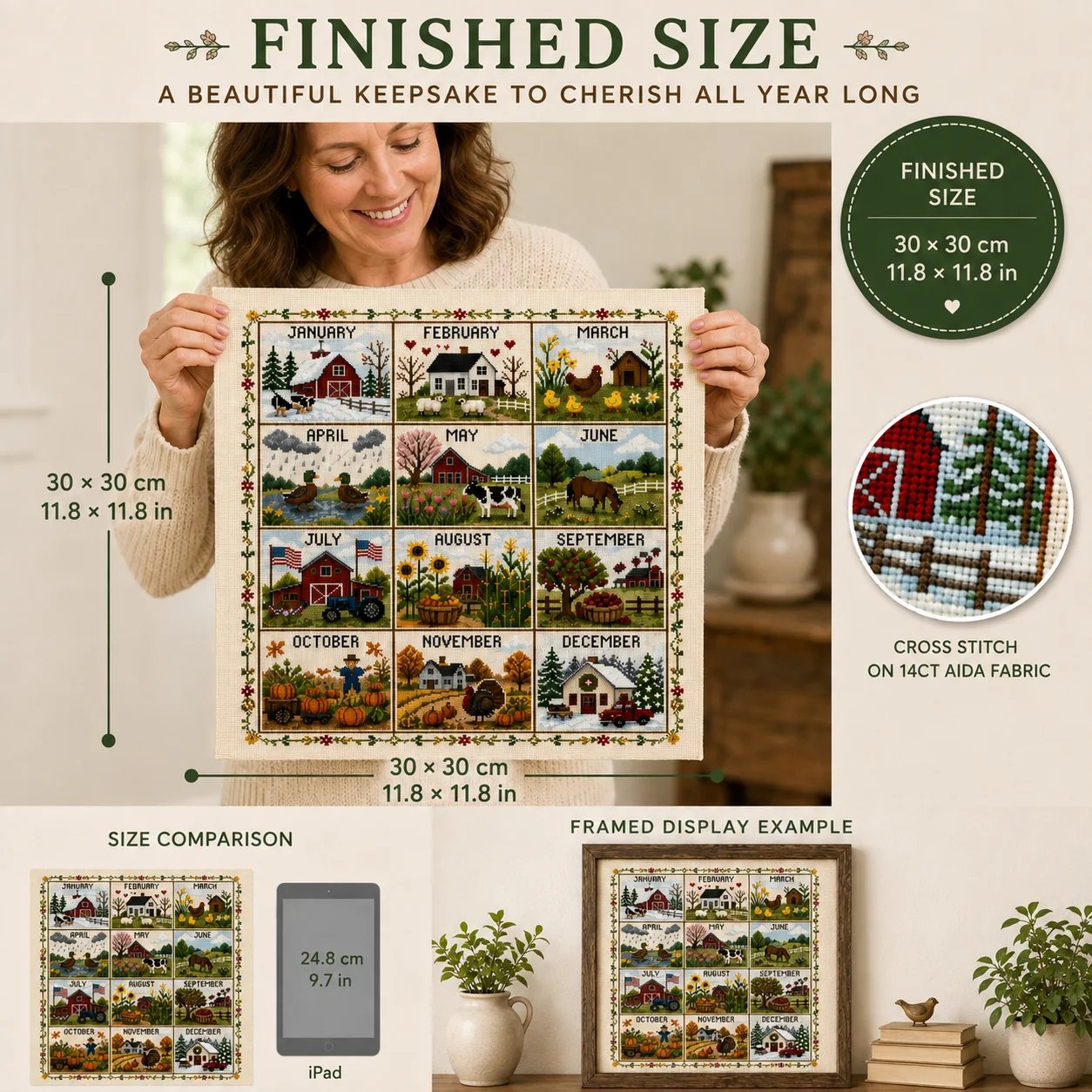 🧵 A Year in Stitches | 12-Month Seasonal Cross Stitch Kit 🌿