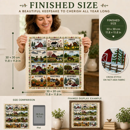🧵 A Year in Stitches | 12-Month Seasonal Cross Stitch Kit 🌿