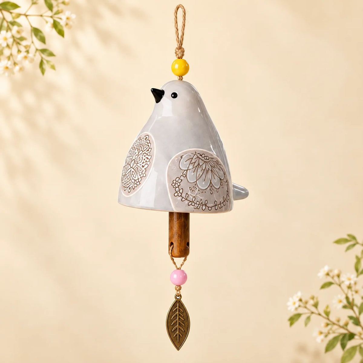 🐦Hand-Painted Resin Bird Wind Chime, Colorful Folk Art Garden Hanging Decor
