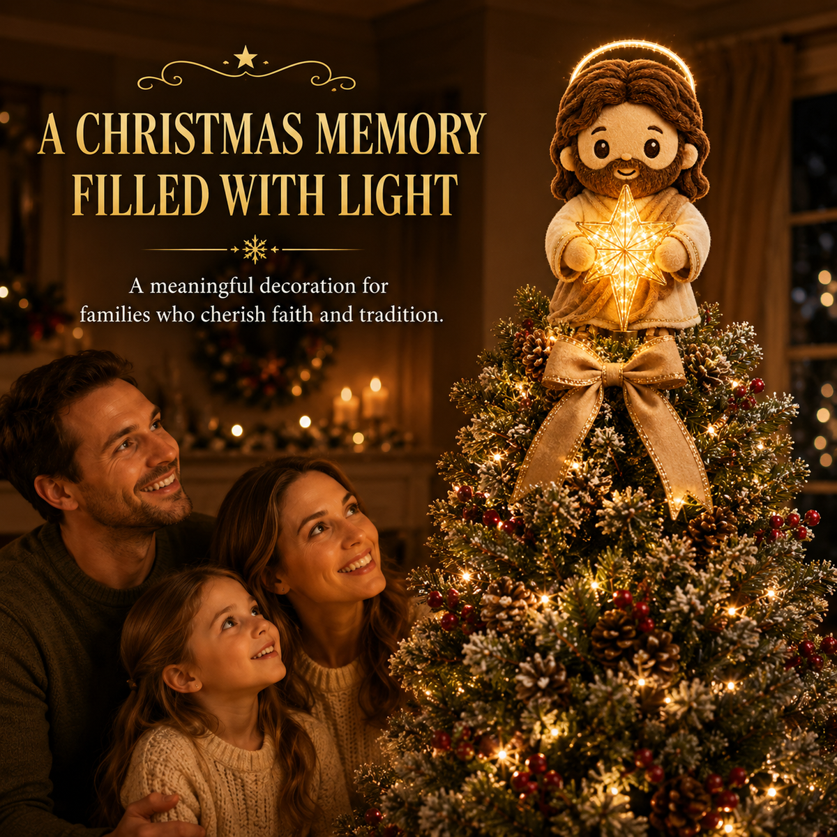 🕊️Cute Jesus Blessing Tree Topper – A Light of Faith for Your Christmas Tree