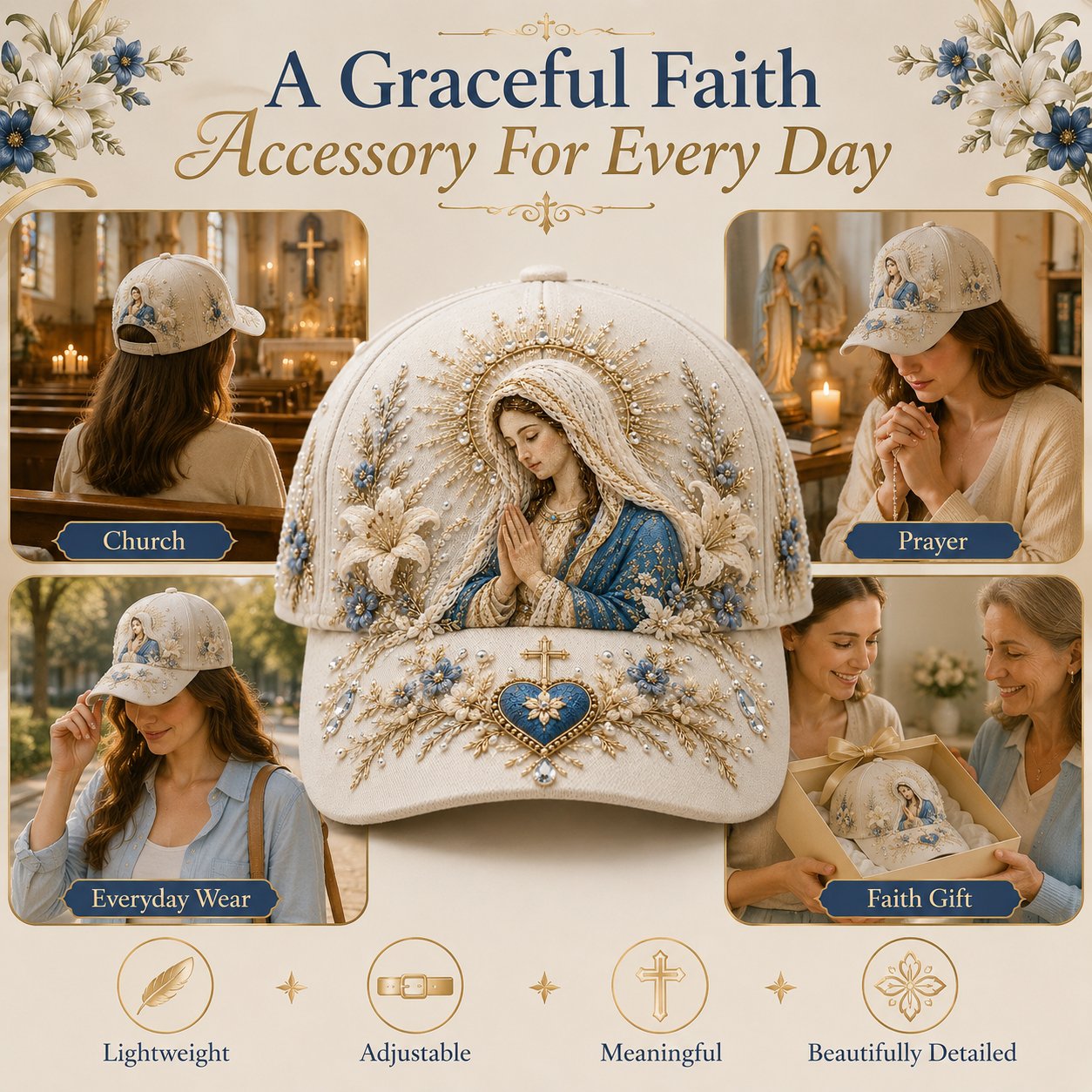 🔥 Last Day 49% OFF - ❤️ Sacred Faith Embroidered Baseball Cap | 3D Raised Christian Design, Unisex Comfortable Adjustable Hat for Church, Outdoor Walks & Daily Wear ✝️✨