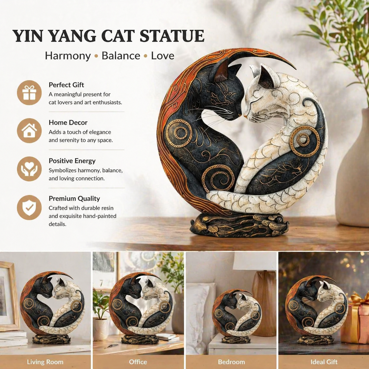Schwarz-weiße Katze Yin Yang Kunst Schreibtischdeko💋