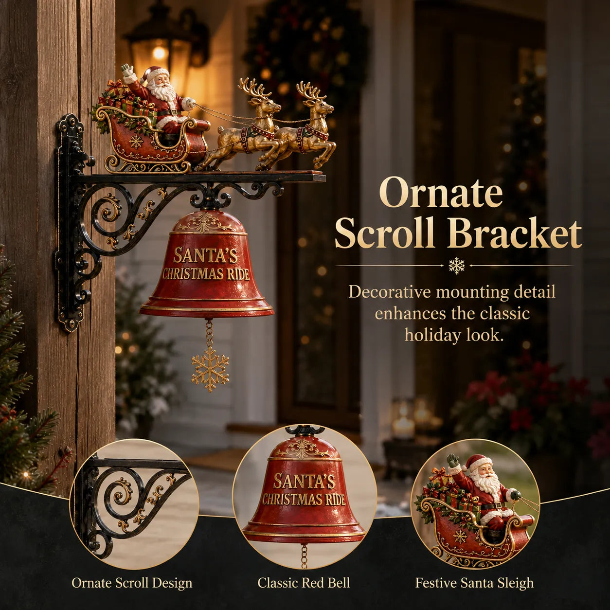 🎅 Santa Sleigh with Reindeer & Bell | 3D Christmas Outdoor Decoration
