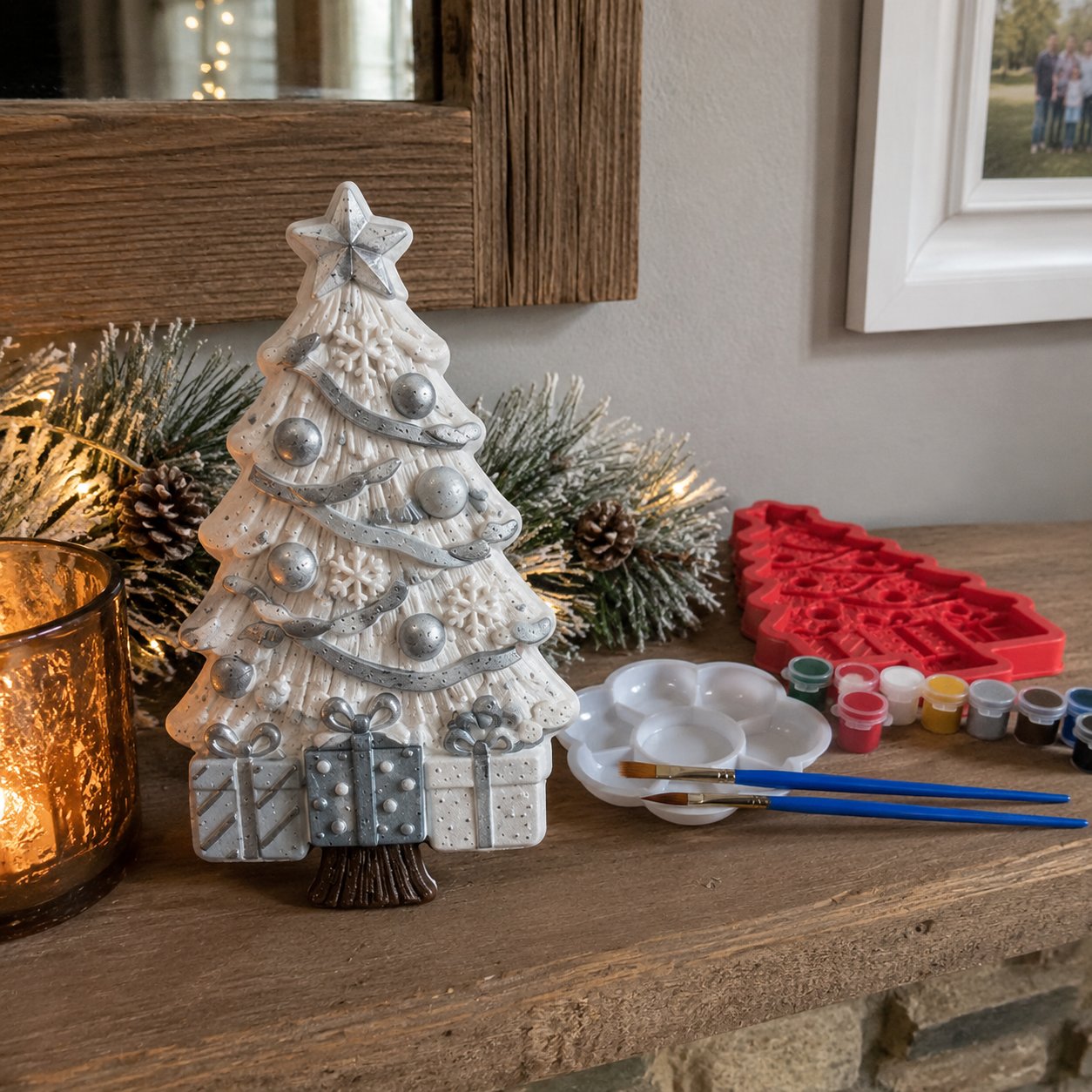 🎄 DIY Christmas Tree Mold & Paint Craft Kit | Reusable 3D Mold with 8 Acrylic Paints, 2 Brushes & Festive Detail Guide 🎨✨