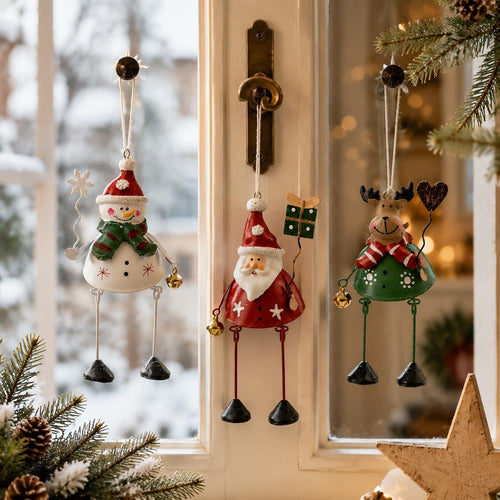 🌲✨ Hand-Painted Metal Dangling Leg Christmas Ornaments