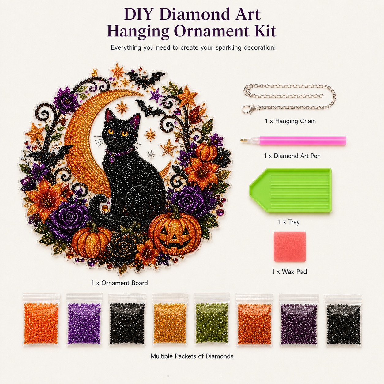 🎃🐈Halloween Black Cat Moon Diamond Art Hanging Ornament Kit